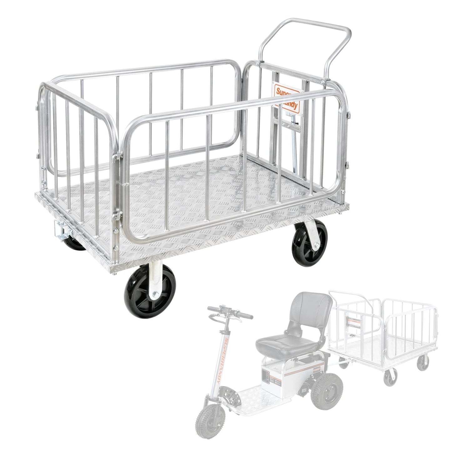 SuperHandy Cargo Trailer Heavy-Duty, Utility Cart - 1200 lbs Capacity with Hitch, 8" Casters, Compatible with SuperHandy Electric Tugger Cart