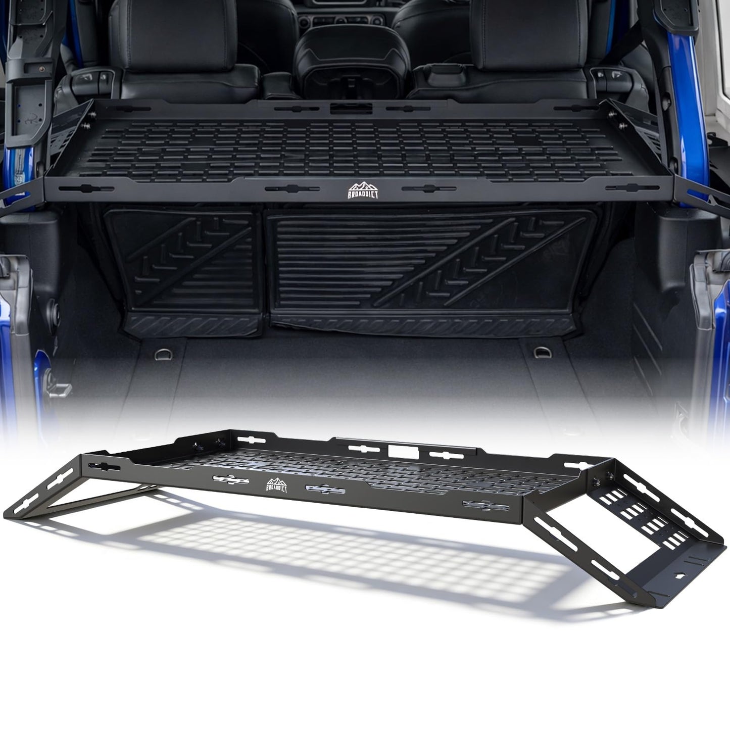 Broaddict Rear Trunk Cargo Rack Basket Tray Fit for 2007-2026 Jeep Wrangler JK JL Unlimited 4 Door Hardtops, Interior Luggage Carrier Storage Shelf for Camping Trip Gear