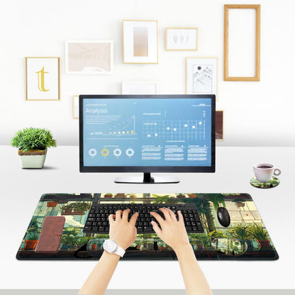 ToLuLu Extended Gaming Mouse Pad, Memory Foam Ergonomic Keyboard Mouse Wrist Rest Support Set, Large Desk Mat with Stitched Edges, Non-Slip Base Mousepad Home Office, Cute Green Japanese Kawaii Cat