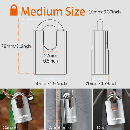 Stainless Steel Heavy Duty Padlock - 50mm Width, Weatherproof, Anti Rust, 3 Keys for Door, Gate, Garden, Garages, Fence, Warehouse, Tool Box