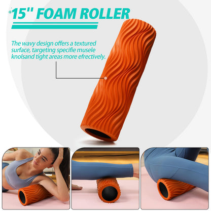Foam Roller High Density Foam Roller Set for Deep Tissue Muscle Massage, 18" Trigger Point Fitness Exercise Massage Roller, Self-Myofascial Release for Whole Body (Black-18(2 in 1))