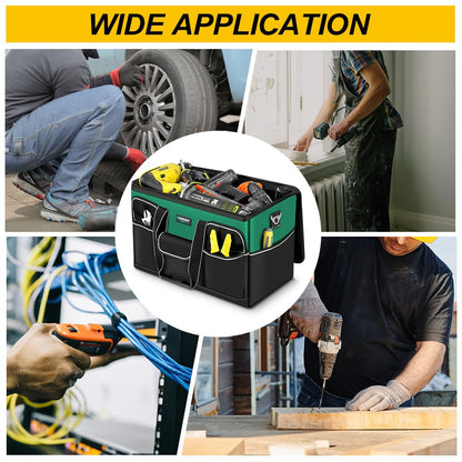 WINHUNT Tool Bag, 19-inch Wide Mouth Tool Organisers, 600 Denier with 6 Interior 8 Exterior Pockets Large Tool Bag for Home DIY & Equipment Storage, Green and Black (19 inch)