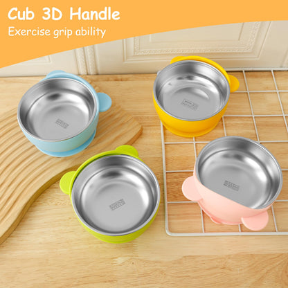 Stainless Steel Kids Bowls with Suction, Toddler Suction Bowls with Removable Silicone Shell, Anti Scald Snack Container, Baby Food Bowl for Feeding Soup Noodle Pasta Snack (Color A)