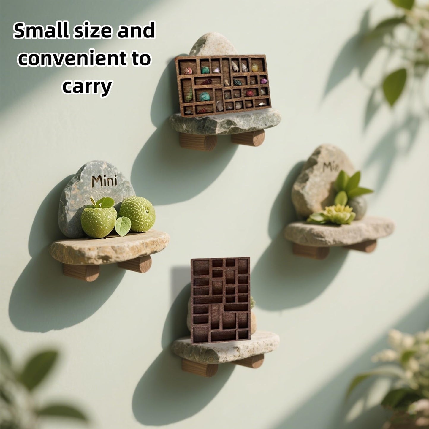 Fyazgop 1 PCS Miniature Wooden Trinket Shelf Wooden Display Shelf for Rocks Collectibles and Wall Decor