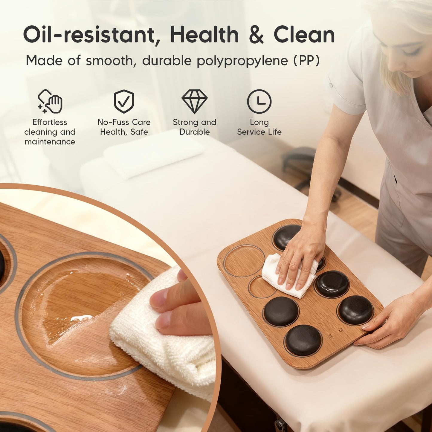 Goodtar 8PCS Hot Stone Massage Set with Warmer –Basalt Stones Massager for Deep Tissue Pain Relief & Muscle Relaxation, Home Spa Kit with Soothing Ambient Light – Valentine's Day & Birthday Gift