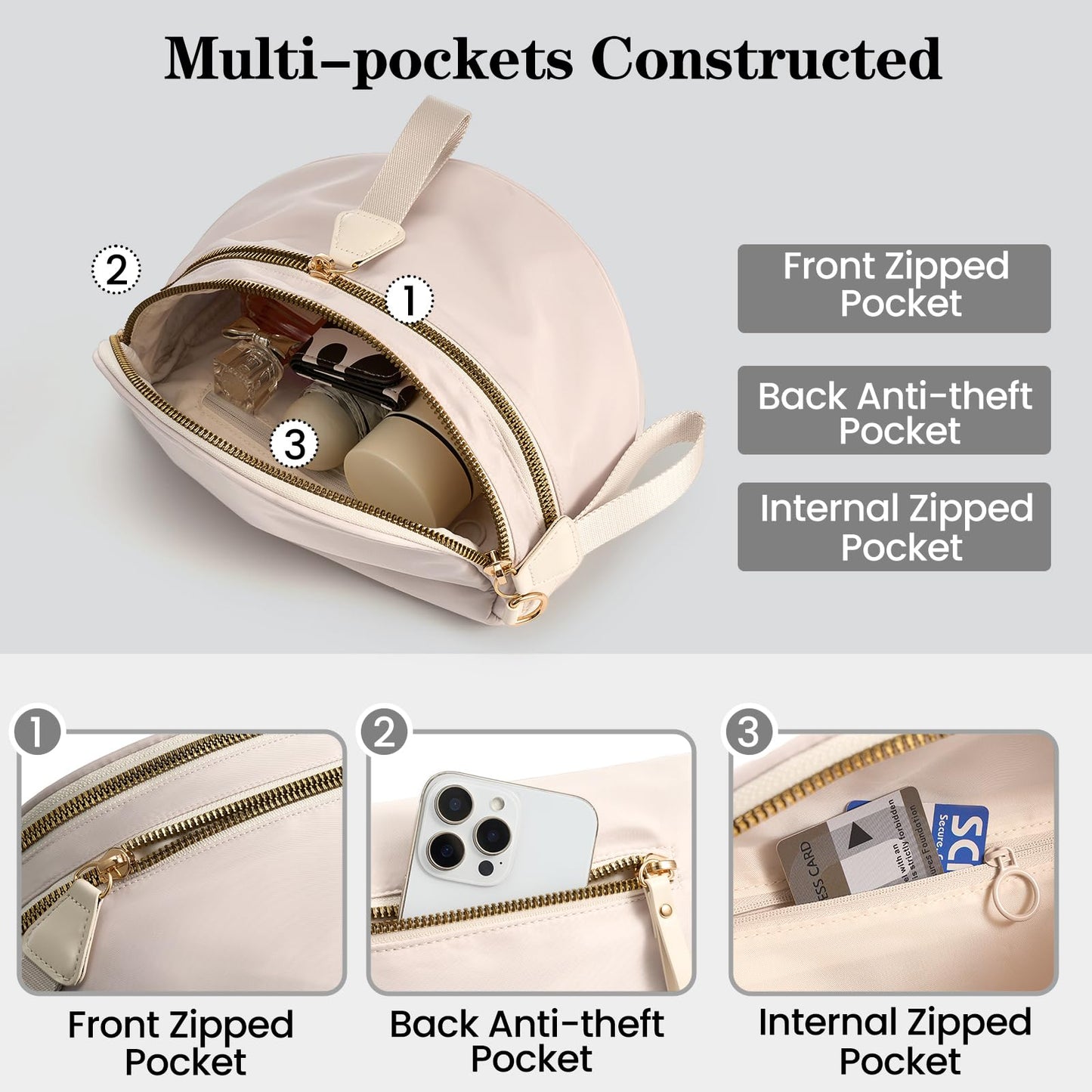 Nylon Crossbody Bags Bum Bag for Women Large Sling Bag Purse with Adjustable Strap（Black）