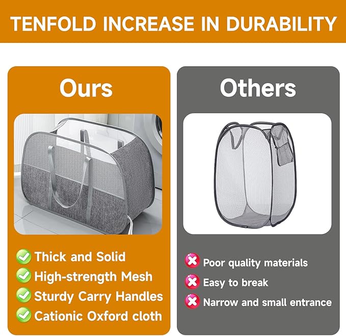 Large Collapsible Laundry Hamper, Breathable Mesh Design, Sturdy Steel Frame
