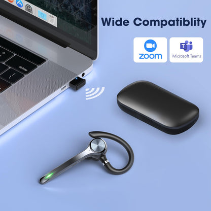 Ngsod Bluetooth Headset, Wireless Earpiece with Upgrade Noise Canceling Mic,500mAh Charging Case Support 72H Talking Time,Hand-Free Headphones with Mute Button for Computer Cell Phones Trucker Work