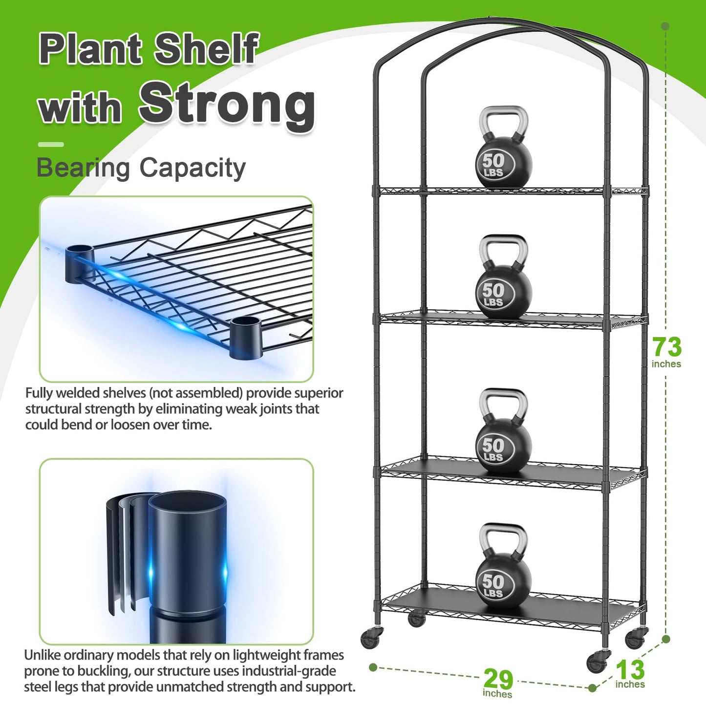 Abimars 4-Tier Greenhouse with Wheels, Height-Adjustable Shelves Metal Plant Shelf with PVC Cover for Seed Starting Trays, Seedling Pots, Plant Pots, 13x29x73inch
