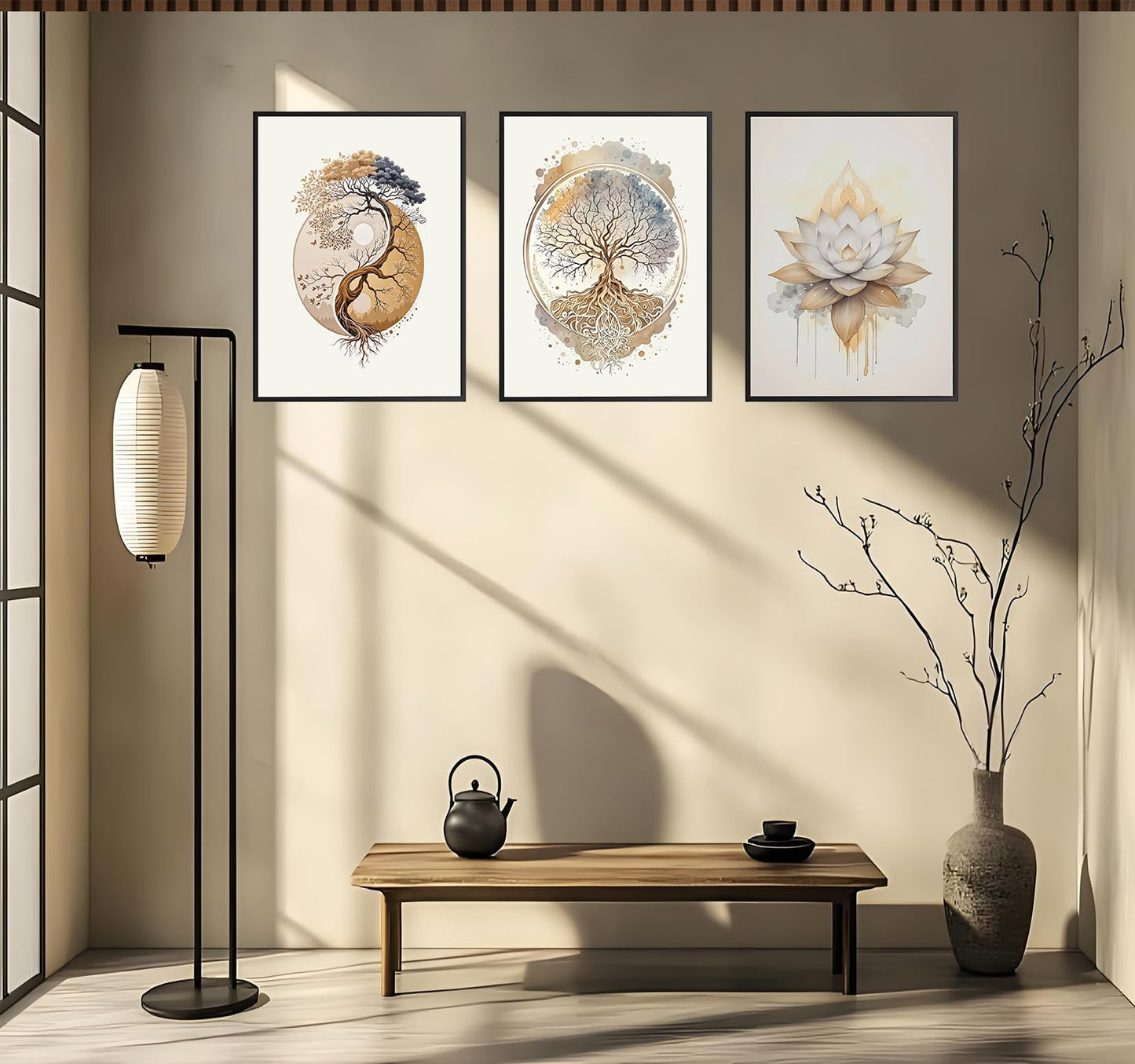 3PCS Tree of Life Cnavas spiritual Wall Art Boho Sacred Geometry Posters Print Art Lotus Zen Pictures Wall Decor Abstract Yin Yang Fall feng Shui Artwork for Living Room Yoga Room Bedroom Home Decoration16*24 in ( Poster No Frame)