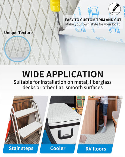 OCEANBROAD Self-Adhesive 96''x47'' Boat Flooring Non-Slip Diamond Pattern EVA Foam Marine Grip Sheet for Jon Boats Surfboard SUP Kayak Yacht, Cool Gray