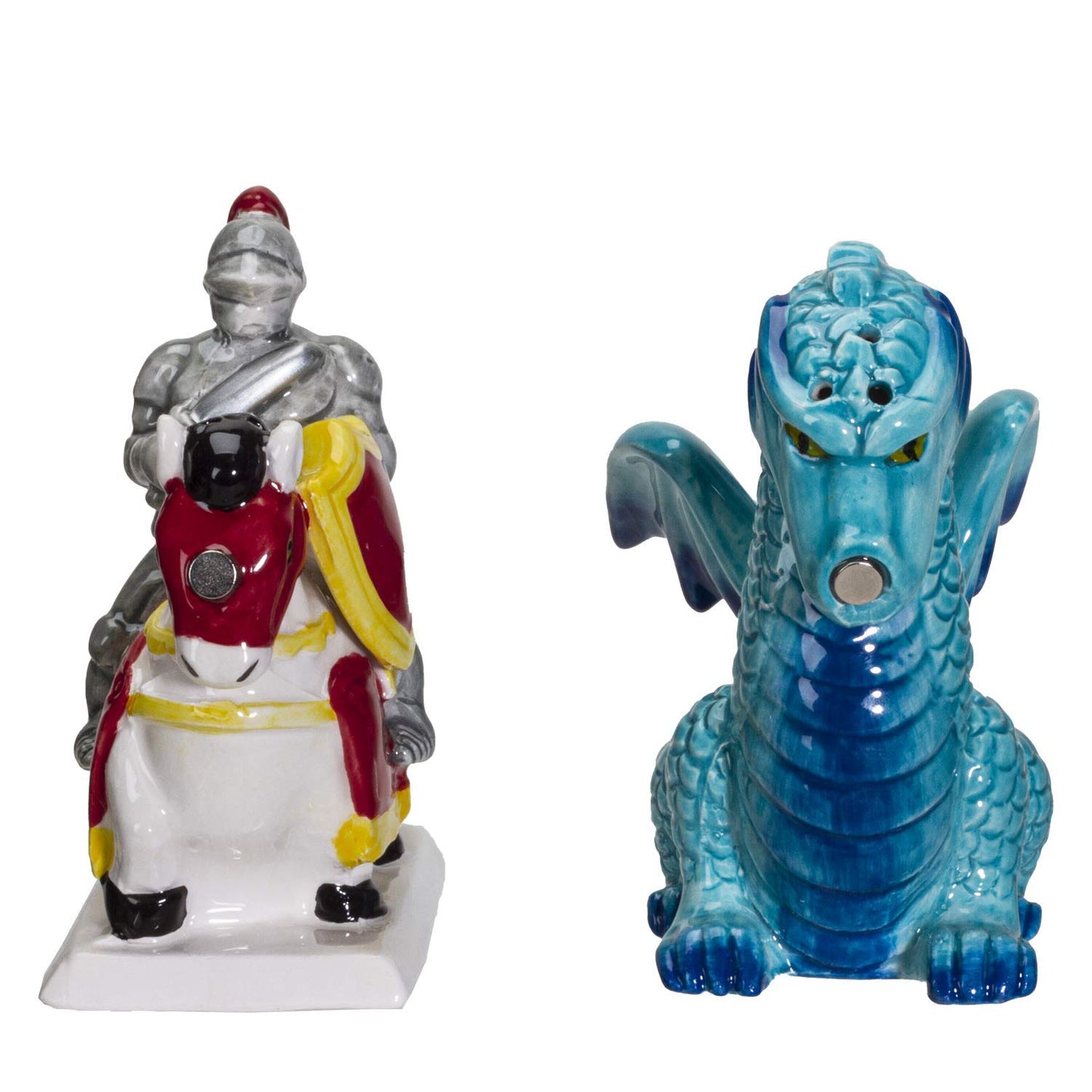 Knight on Horse & Dragon Ceramic Salt and Pepper Shakers Set