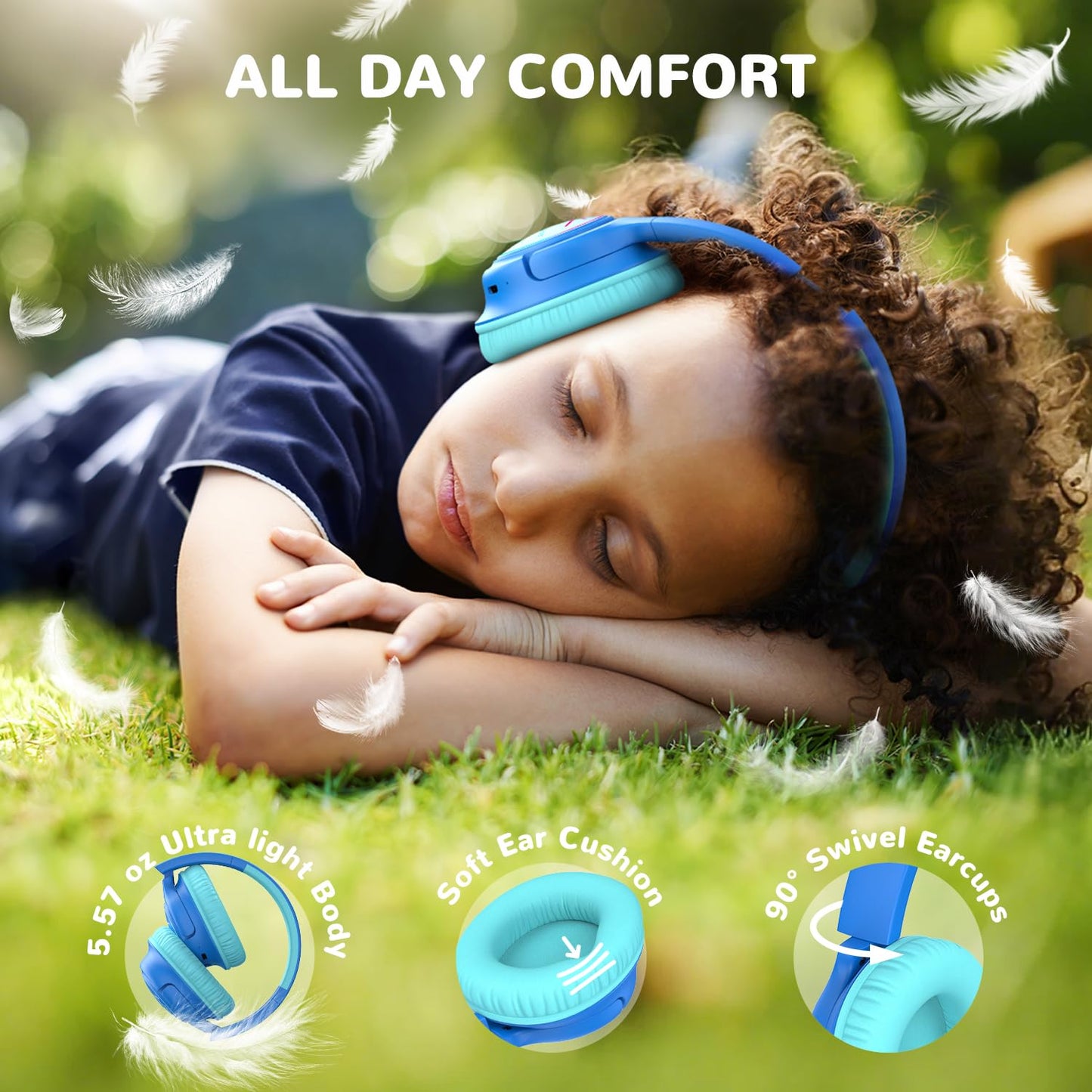 iClever Kids Wireless Headphones with LED Lights, BTH18 Safe Volume 74/85dBA, 43H Playtime, Stereo Sound, Type-C, AUX Cable, Bluetooth5.3 Over Ear Kids bluetooth Headphones for Tablet/Travel