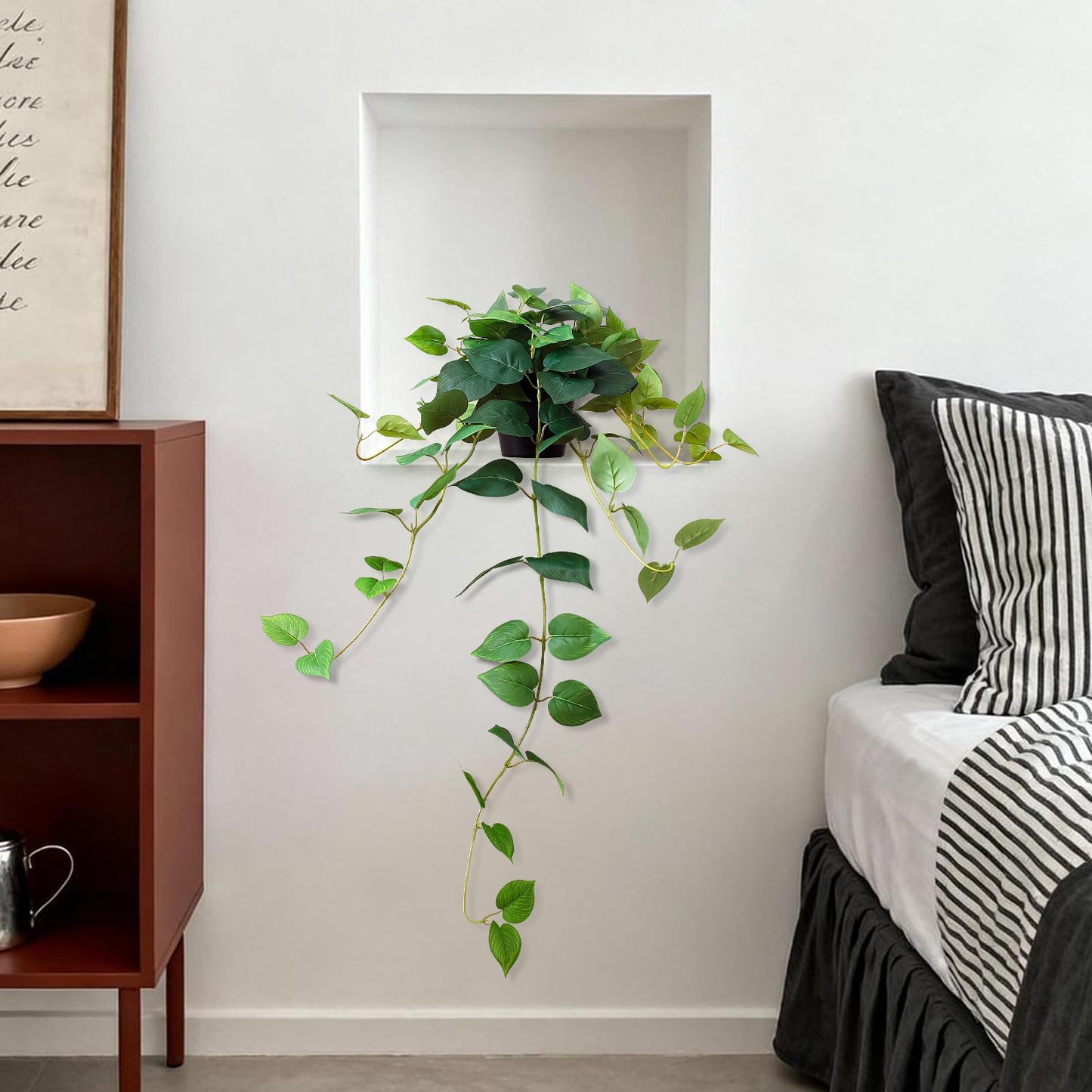 HIFORESTAR Fake Pothos Hanging Plants, 33" Potted Artificial Hanging Plant, Faux Pothos Silk Vines Hanging Plant Greenery for Home Living Room Indoor Decor