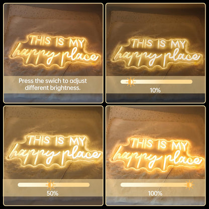 Neon Lights for Wall Decor - This Is My Happy Place Neon Signs for Teen Girls Bedroom Decor, Led Sign for Wall Decor, Nightstand Light, Dimmable Switch USB Power, Adhesive Hook Included