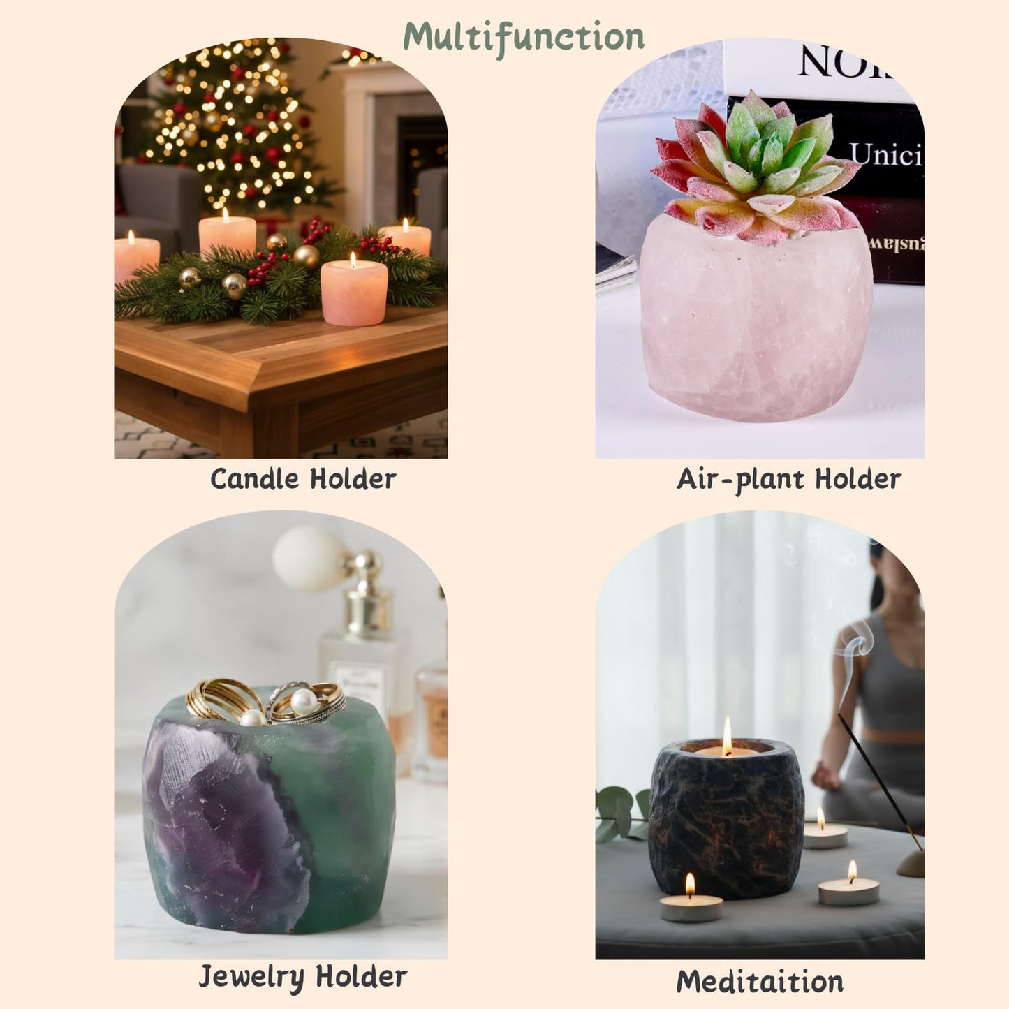 rockcloud Natural Raw Blue Sodalite Taper Tea Light Candle Holder Air Plant Holder Healing Stone Home Decoration Figurine
