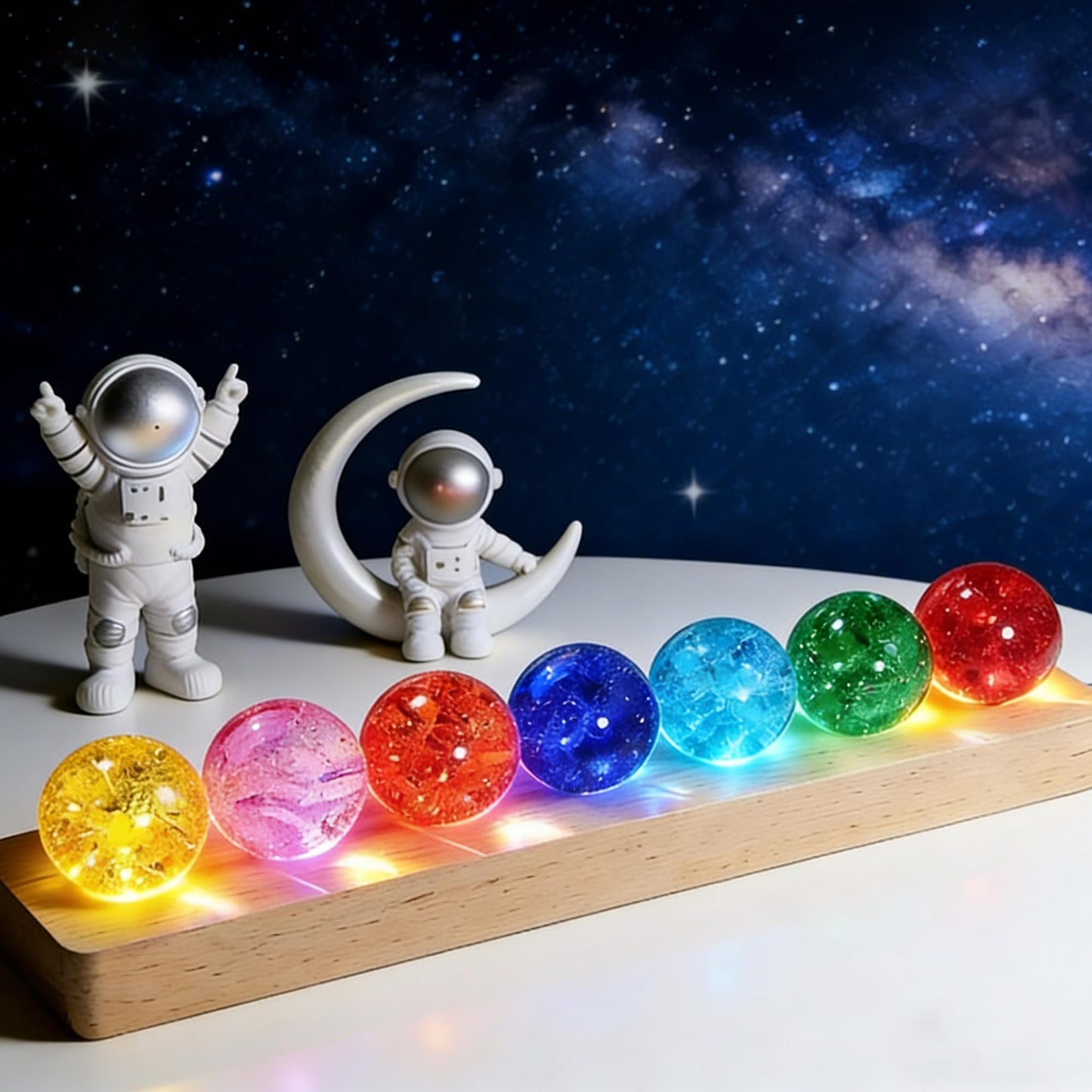 7 Chakra Crackle Crystal Ball with LED Stand, 40mm Natural Healing Stones for Meditation Reiki Energy Balance, Spiritual Decor Glass Sphere Lamp Night Light Gifts