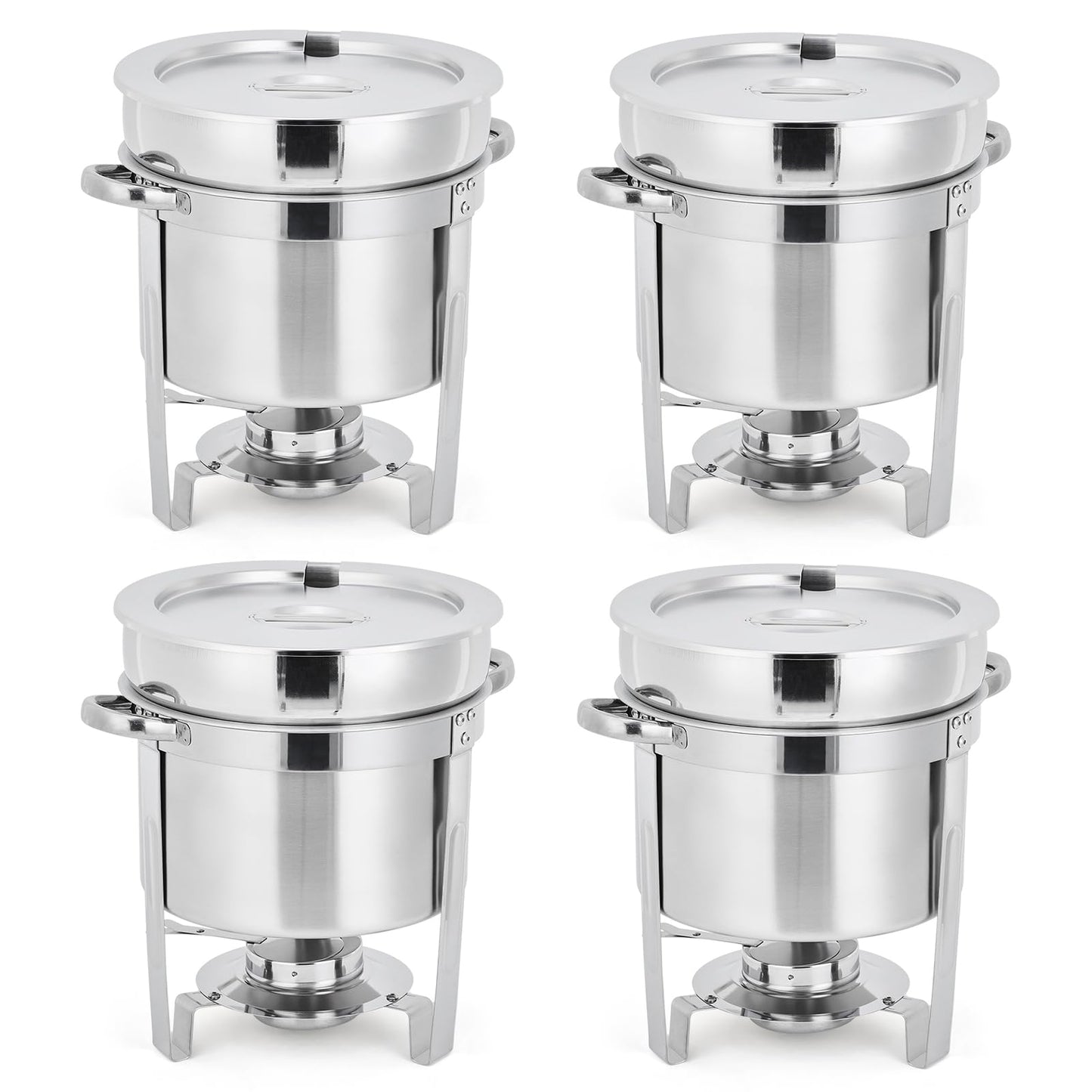 GarveeHome 7QT Soup Chafer Set of 4, Stainless Steel Round Soup Warmer with Pot, Notched Lids & Fuel Holders, Commercial Food Warmer for Buffets, Events and Party Service