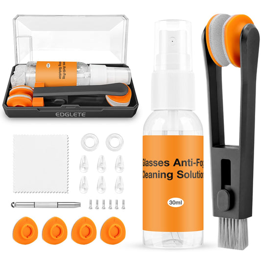 Glasses Cleaner Kit Eyeglass Cleaner, Anti Fog Spray with Microfiber Lens Cleaning Cloth, Glasses Repair Tool with Screws, Portable Travel Eyeglasses Cleaning Kit with Case