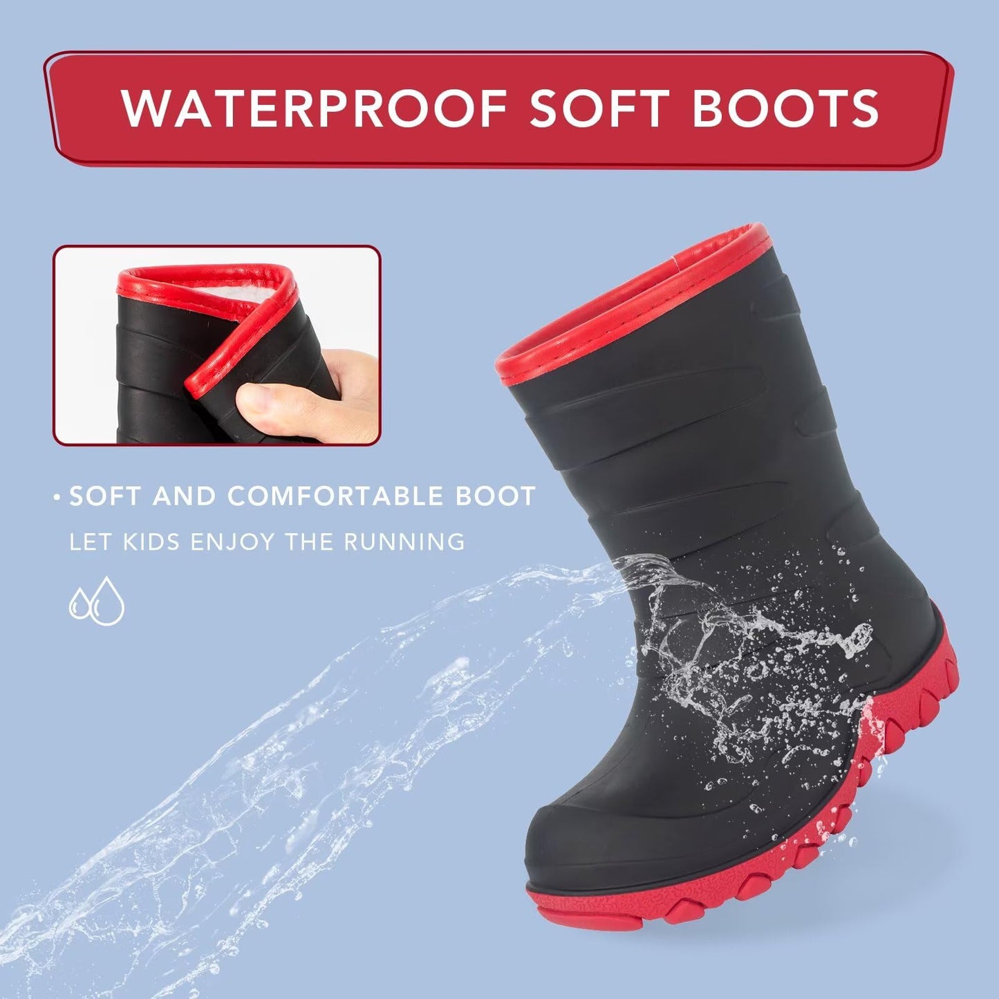 FUNCOO PLUS Kids Lined Wellies, Girls Boys Winter Warm Fleece Rain Boots Children Snow Boots Wellington Boots Size 1 UK Child
