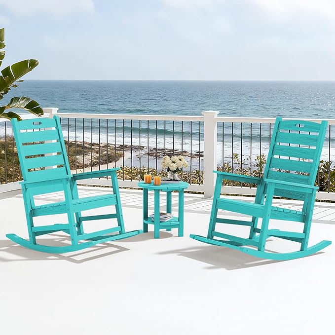 SERWALL Outdoor Rocking Chair, Oversized Rocking Chair with Footrest for Adults, HDPE All Weather Resistant Rocking Chairs for Patio, 350lbs Weight Capacity, Aruba
