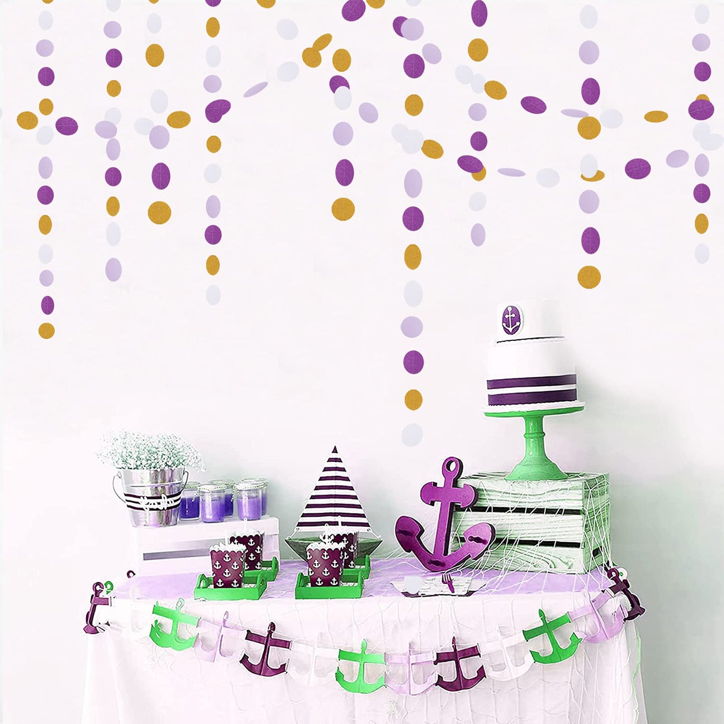 White Purple-Gold Party-Decorations Paper Garland - 52ft Glitter Hanging Streamer Banner,Graduation 2025 Mothers Decor Wedding Baby Shower Birthday Backdrop Bunting Lasting Surprise