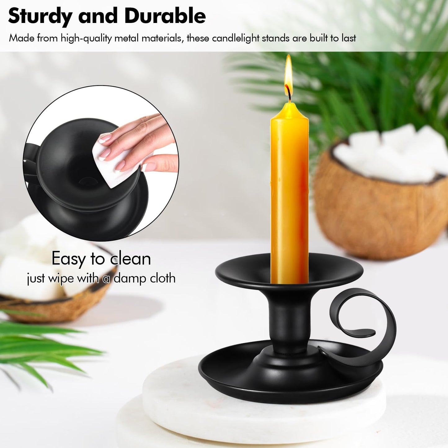 Lunhoo 2 Pack Candle Stick Holder, Metal Taper Candlelight Stand for Party Wedding Christmas Table Home Decoration (Black)