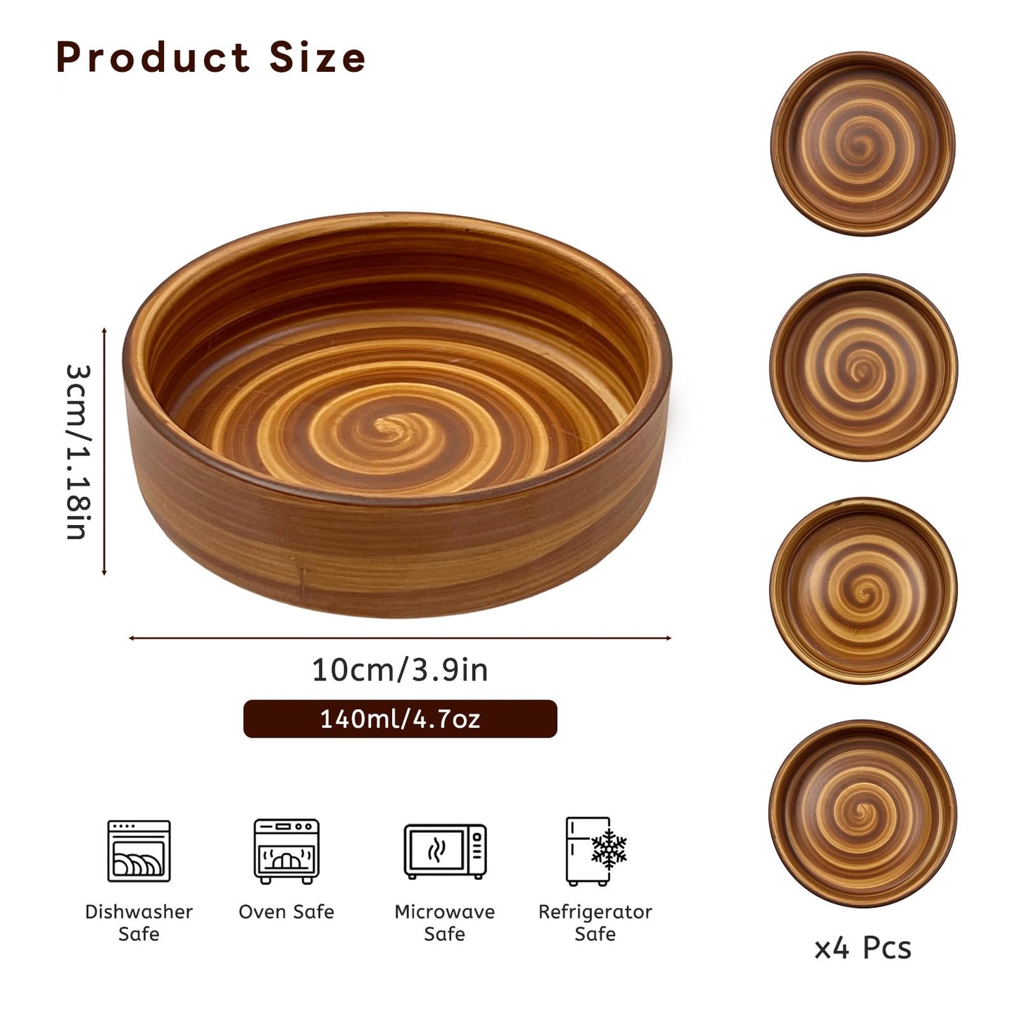 SNAIL GARDEN Handmade Dipping Bowls Set of 4,4oz Small Ceramic Soy Sauce Dish Dipping Bowls, Stoneware Cups for Dips,Sushi,Wasabi, Appetizers, Vintage Ramekins for Creme Brulee - Microwave & Oven Safe