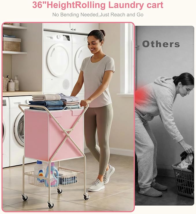 Convenient Laundry Basket with Wheels, Heavy Duty Dirty Clothes Laundry Hamper