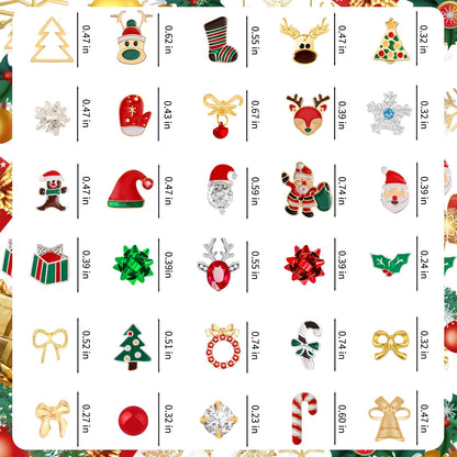 Gushu 30 Pairs Christmas Earrings for Women, Xmas Gifts Holiday Cute Stud Earrings Hypoallergenic Christmas Tree Snowflake Bow Snowman Stocking Santa Claus Elk Stud Festive Party Jewelry Gifts