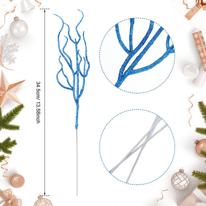 Jutom 30 Pcs Glitter Christmas Tree Pick 13.7 x 2.7 Inch Curly Tall Tree Filler Branches Sprigs and Twigs Decorations for Christmas Vase Xmas Gift Wedding Decoration(Blue)