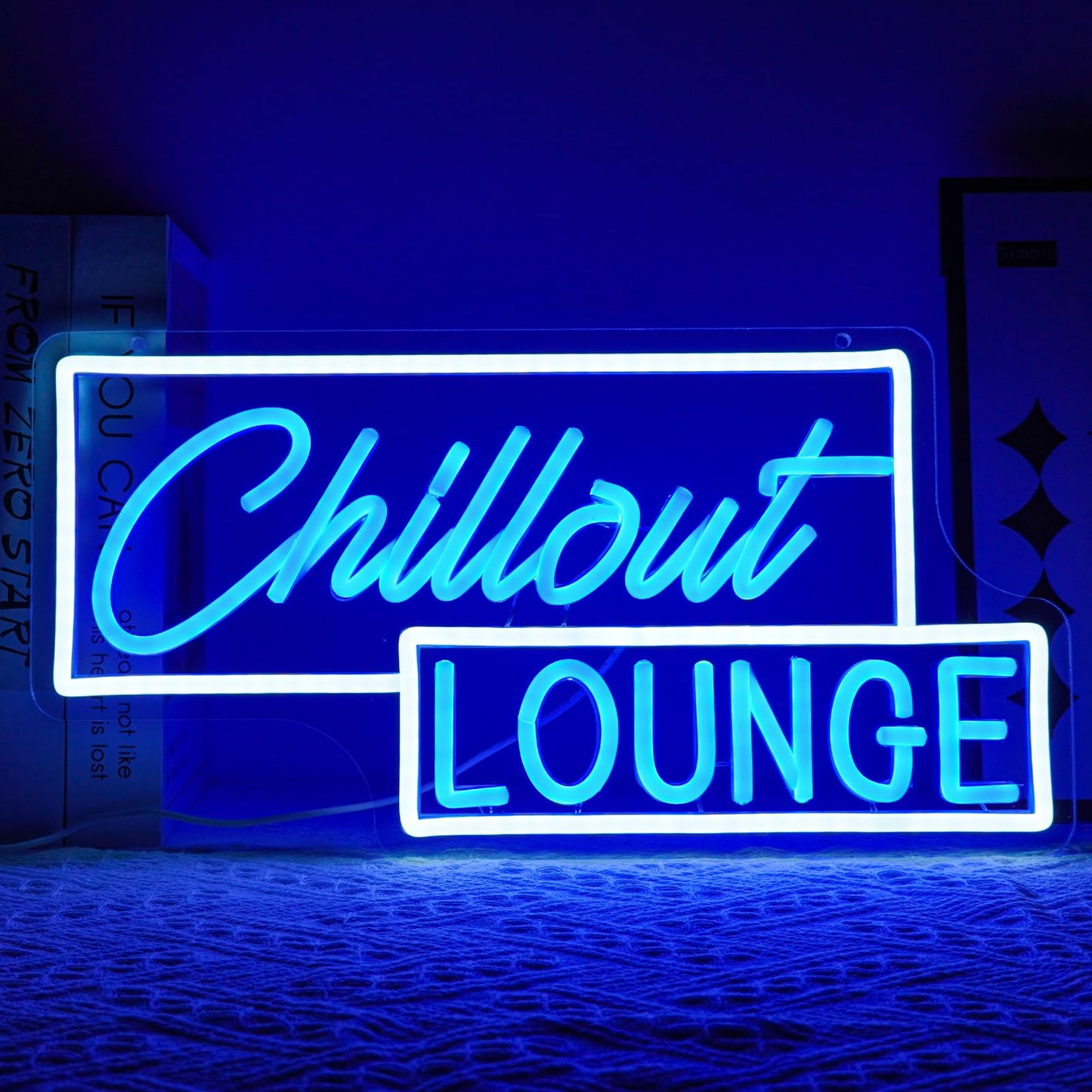 Virlusy Chillout Lounge Neon Sign for Wall Decor Dimmable Chill Led Light Signs Blue Letters Neon Light for Bar Bedroom Cafe Game Room Man Cave Club Decoration