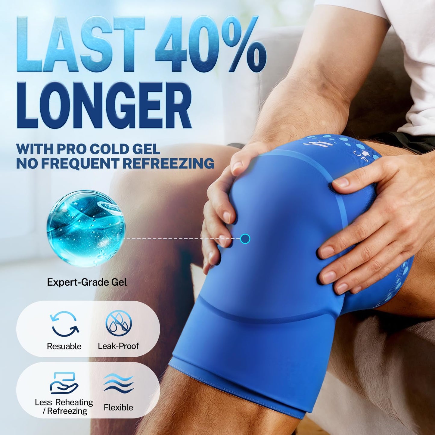 Fitomo Knee Ice Pack Wrap Sleeve Thickened Core for Knee Pain, Targeted Swelling Relief During Recovery, Soft Flexible Gel, No Slip Compression Fit, Reusable Hot Cold Therapy for Post Activity, L