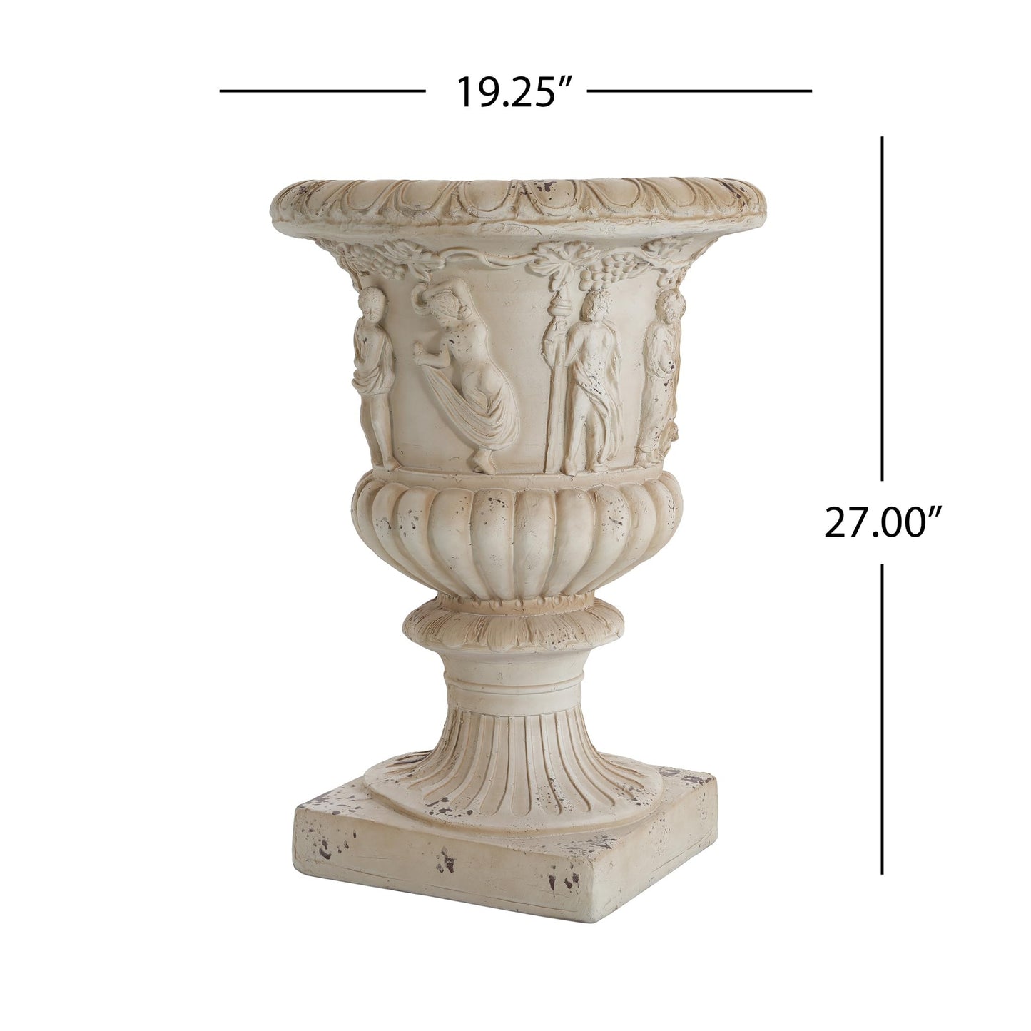 PETALORE Antique White Urn Planter, 27" Tall Large Urn Planter Outdoor for Garden Patio or Front Porch, Hand-Painted Magnesium Oxide Urns Flower Pot with Drainage Hole, No Assembly Needed