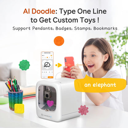 AOSEED AI-Powered 3D Printer for Kids, 3D Printer with 8 PLA Filament Set, AI Design App, Huge Toy Library, Up to 400mm/s Faster Speed, W/ 16+ Mini 3D Design Module, App Control, X-Maker Joy AI+
