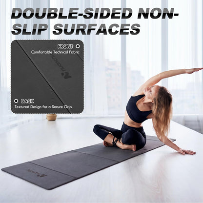 Nuanchu 3 Packs Foldable Yoga Mat Yoga Gift Non-slip Fitness Pilates Mats 6mm Thick with Strap Poe Material 69 x 24 x 0.24" Lightweight Multi-purpose Workout Mats for Exercise Home Travel(Black)