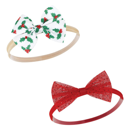Hudson Baby Infant Girl Cotton and Synthetic Headbands, 12 Days Of Christmas Holly, 0-24 Months