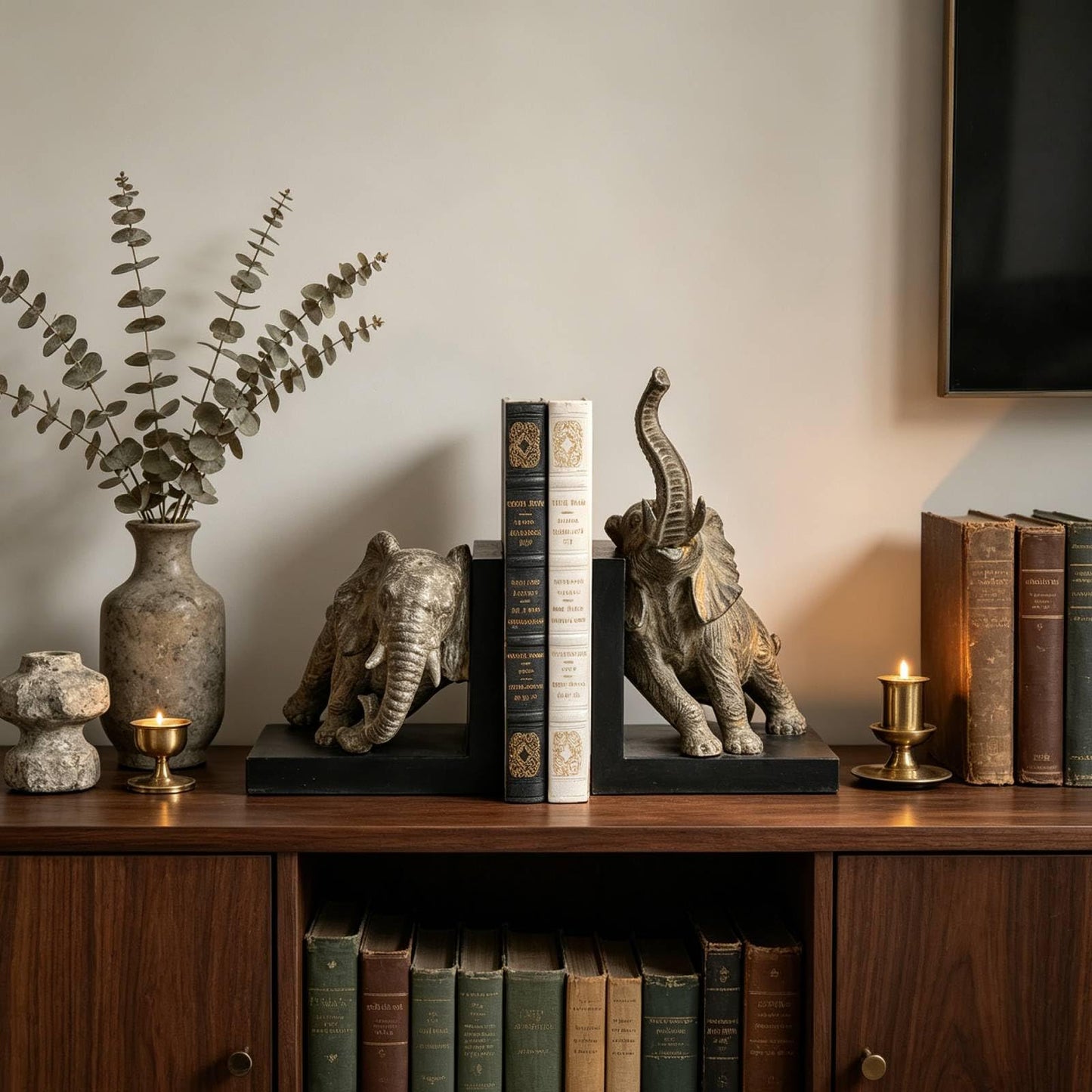 Decorative-Bookends Elephant Book-Ends Heavy Duty - Book Stoppers for Home Office School 5.34 LBS 11.8 * 7.9 * 9.8 Inch Newman House Studio