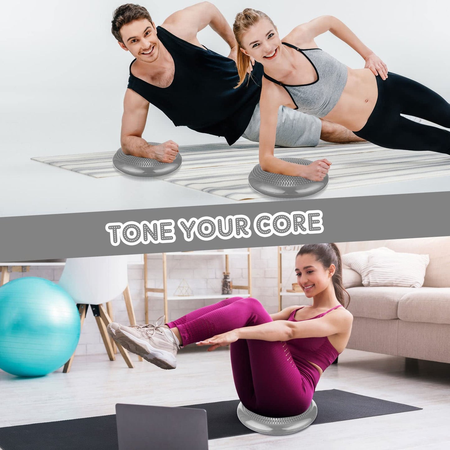 Jerify 4 Pcs Wiggle Seat Flexible Inflated Wobble Cushion Stability Balance Pad Balance Disc Sensory Seat for Men Women Fitness Physical Exercise Improving Posture Home Office(Gray)