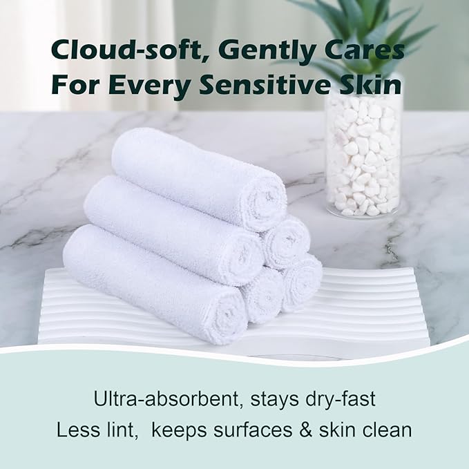 White Washcloths Bulk 400 Pack, Highly Absorbent & Quick Drying Face Towels