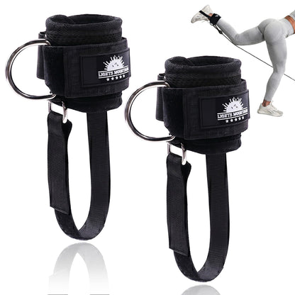 Sliding D-ring Ankle Straps for Cable Machine, Stirrup Style Leg Cuffs with Under-Foot Strap, Long-lasting Non-slip Glute Kickback Attachments for Women Men