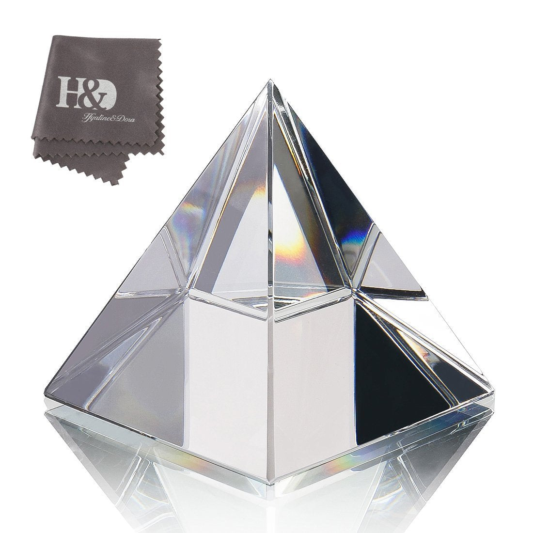 H&D HYALINE & DORA 4.3" H Large Clear Crystal Pyramid Paperweight with Gift Box for Prosperity