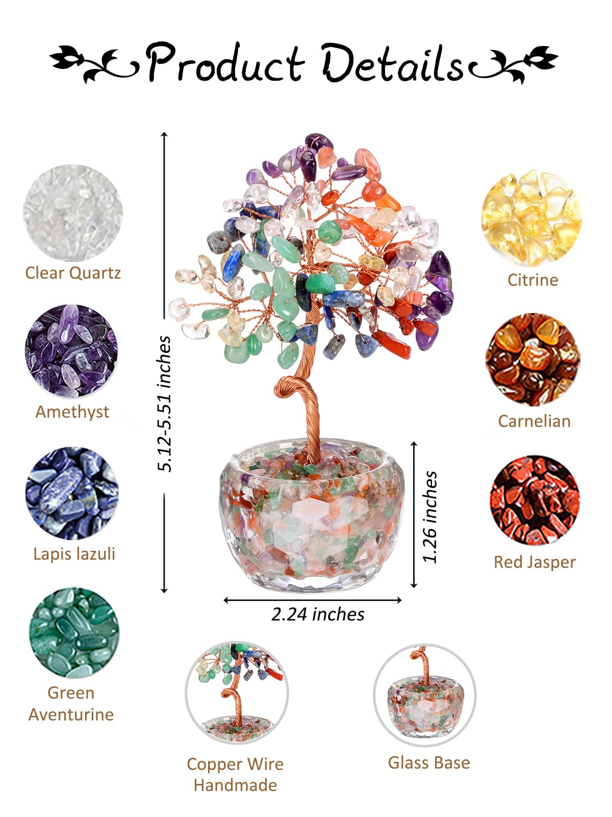 PESOENTH Chakra Tree Crystal Tree of Life Gifts for Women Mom Birthday,7 Chakra Stones Healing Crystals Gem Trees Reiki Spiritual Gemstones Positive Energy Gifts for Home Room Desk Decor