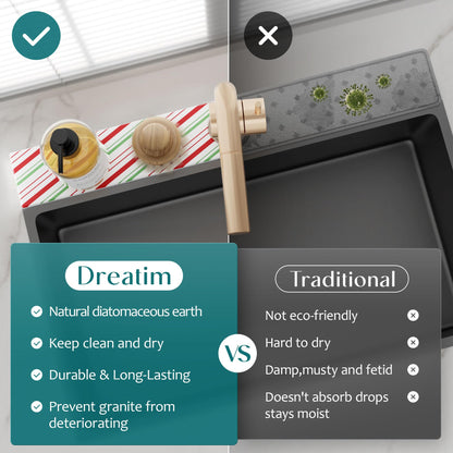 Stone Faucet Mat for Kitchen Sink, Diatomite Drying Stone Mat for Kitchen Counter, Prevent Moisture – Sink Splash Guard for Holiday Gift Home Decor (Red/Green, 23.6" x 3.9")