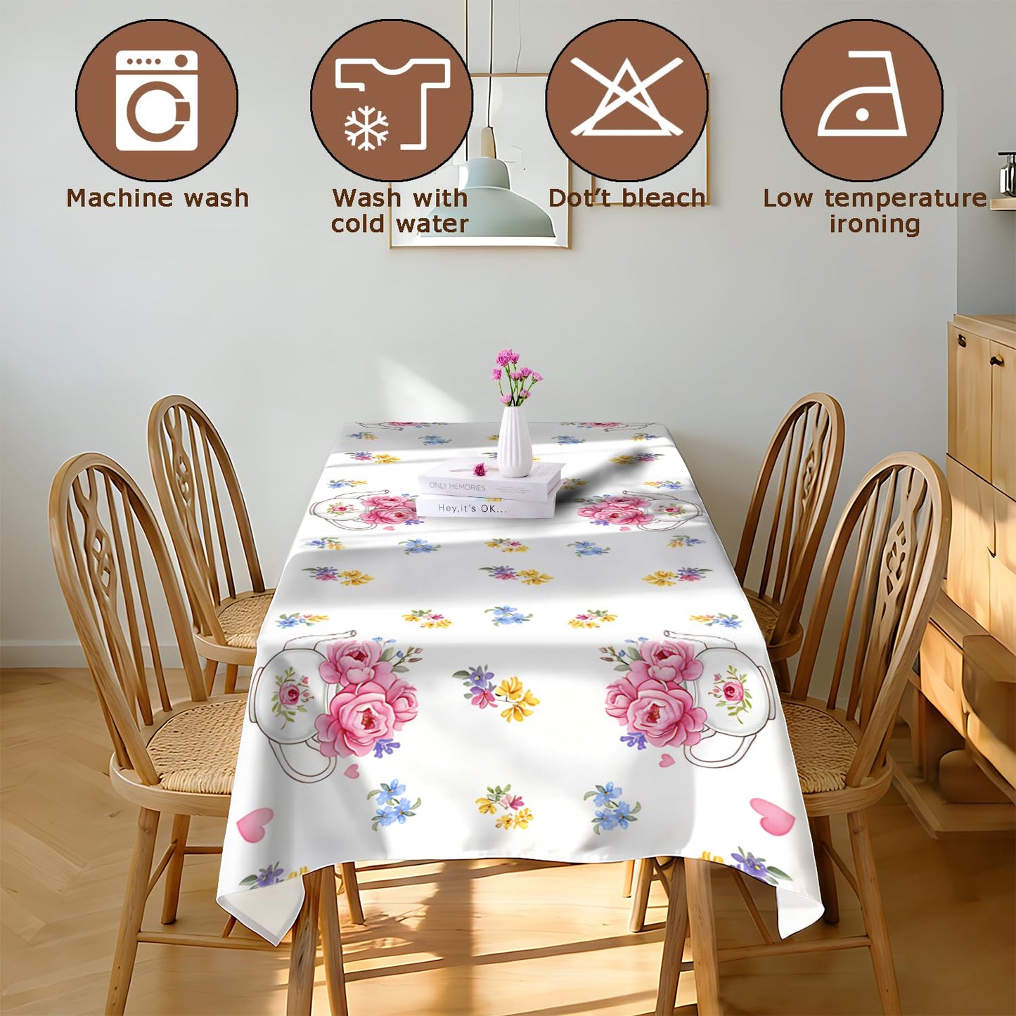 GAGEIZO Reusable & Waterproof Rectangular Tablecloths for Kitchens, Parties, Birthdays, Patios, and Outdoor Events Decorations Floral Table Cloth,8FT/126 x 60 Inch