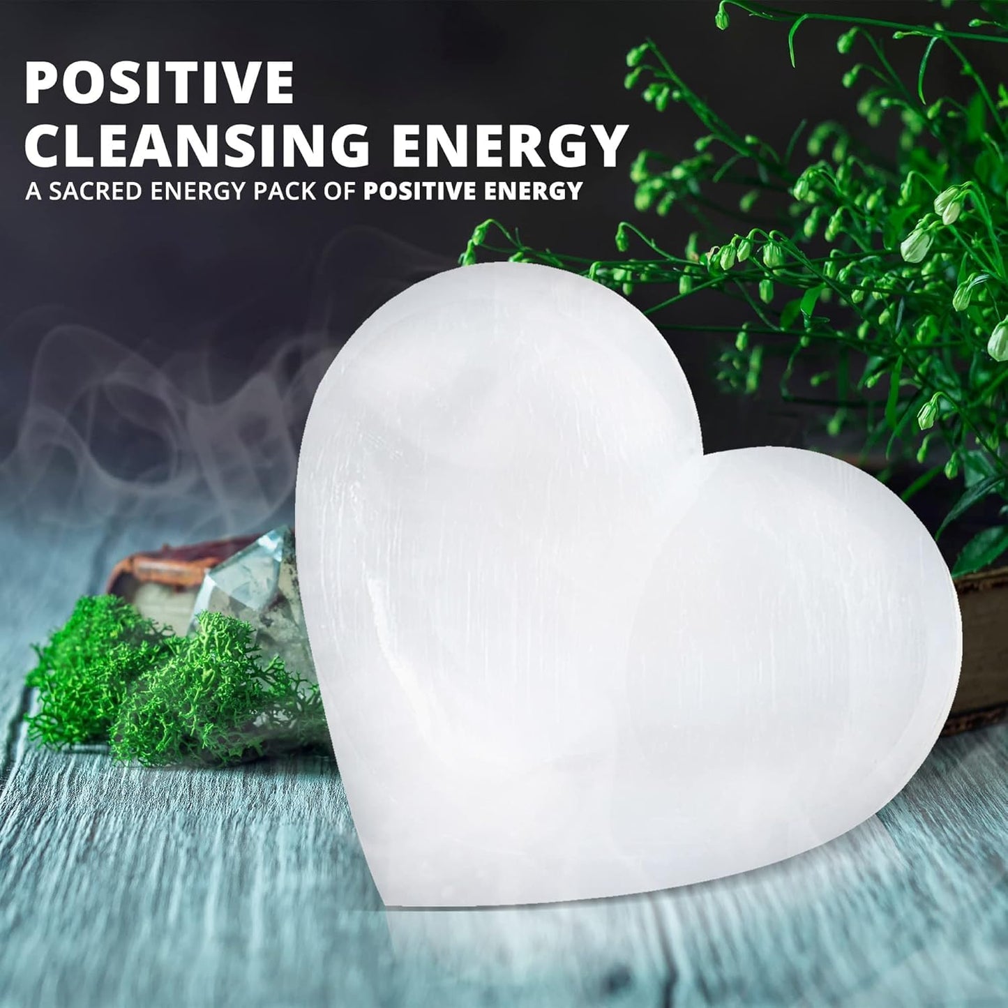 Himalayan Glow A-1057H Selenite Heart Stone Crystal 10cm White 1 Count