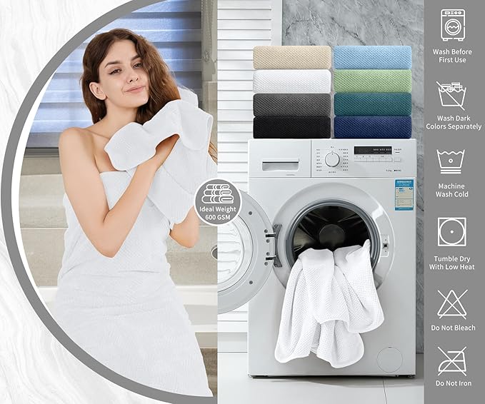 8 Piece Bathroom Towel Set White |2 Oversized Large Bath Towels Sheet, 2 Hand