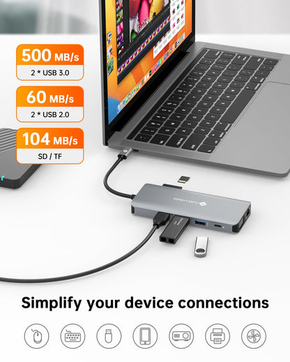 USB C Docking Station Triple Monitor, NOVOO RM11 Docking Station Dual HDMI Adapter, 4K@60Hz HDMI, VGA Gigabit Ethernet 100W PD 4USB Ports, USB C Dock for MacBook and Other USBC Laptops