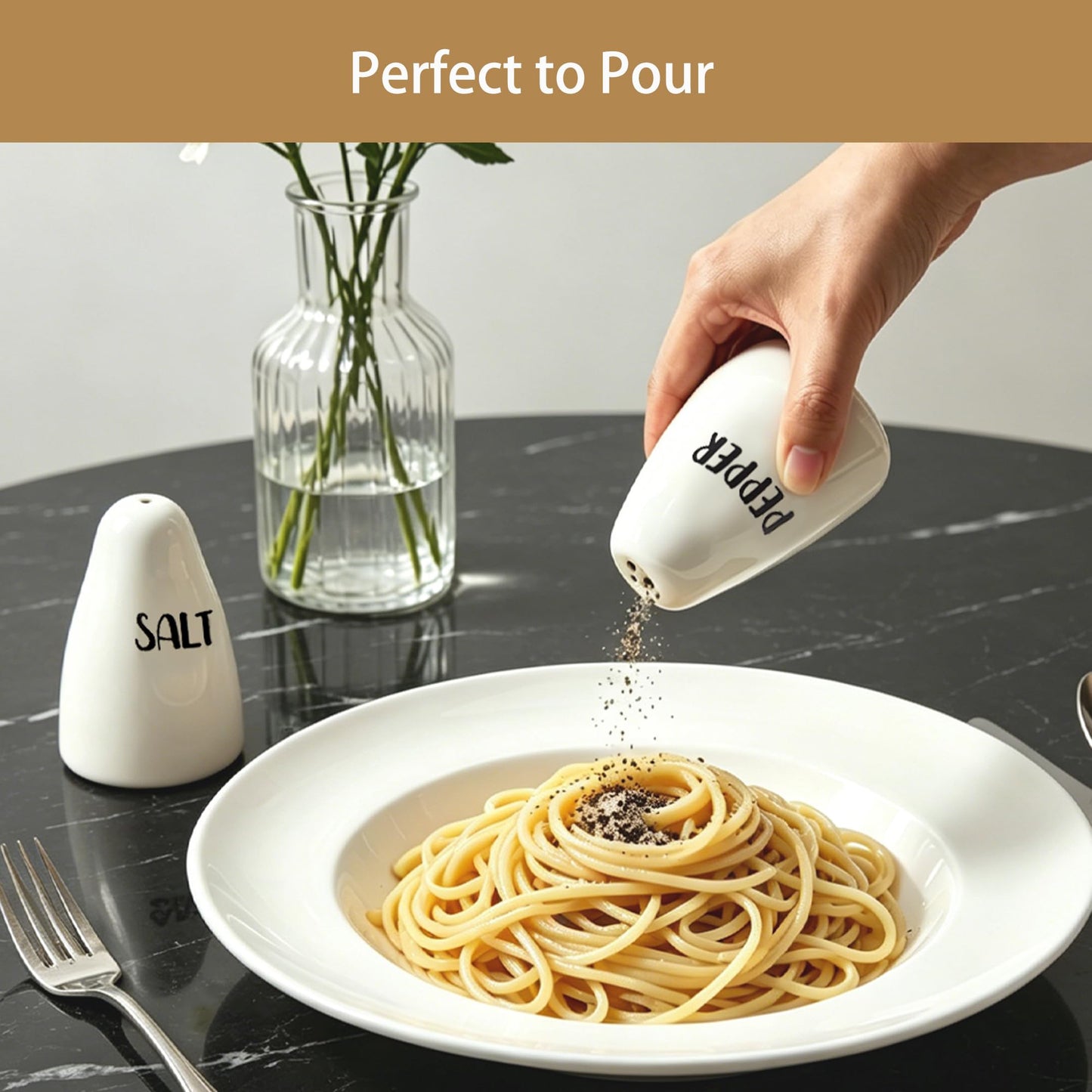 YumiPLUS Ceramic Salt and Pepper Shakers Set of 2, Small Porcelain Seasoning Jars, Mini White Spice Shakers for travel/BBQ/salad/beef, Unique Farmhouse style Kitchen Decor, Cute Housewarming gift