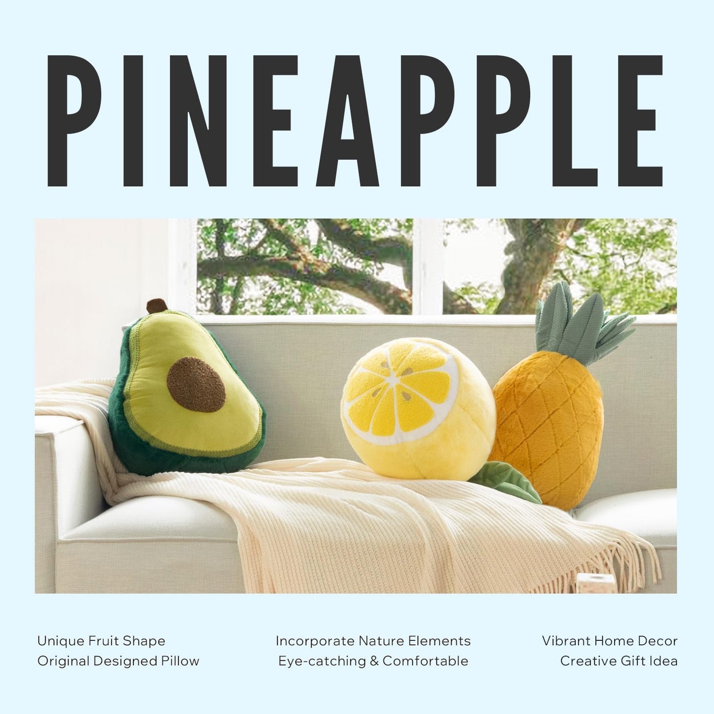 Phantoscope Papaya Shaped Throw Pillow, Fruit Themed Cushion for Couch, Bed and Chair, Pink, 10 x 15 inches